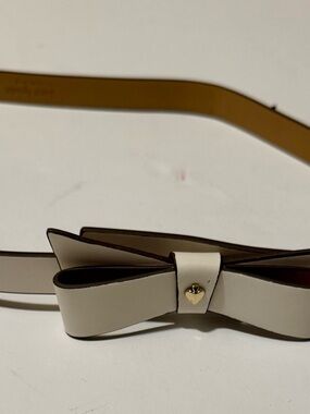 kate spade Cream Bow Leather Belt with Gold Heart Accent
